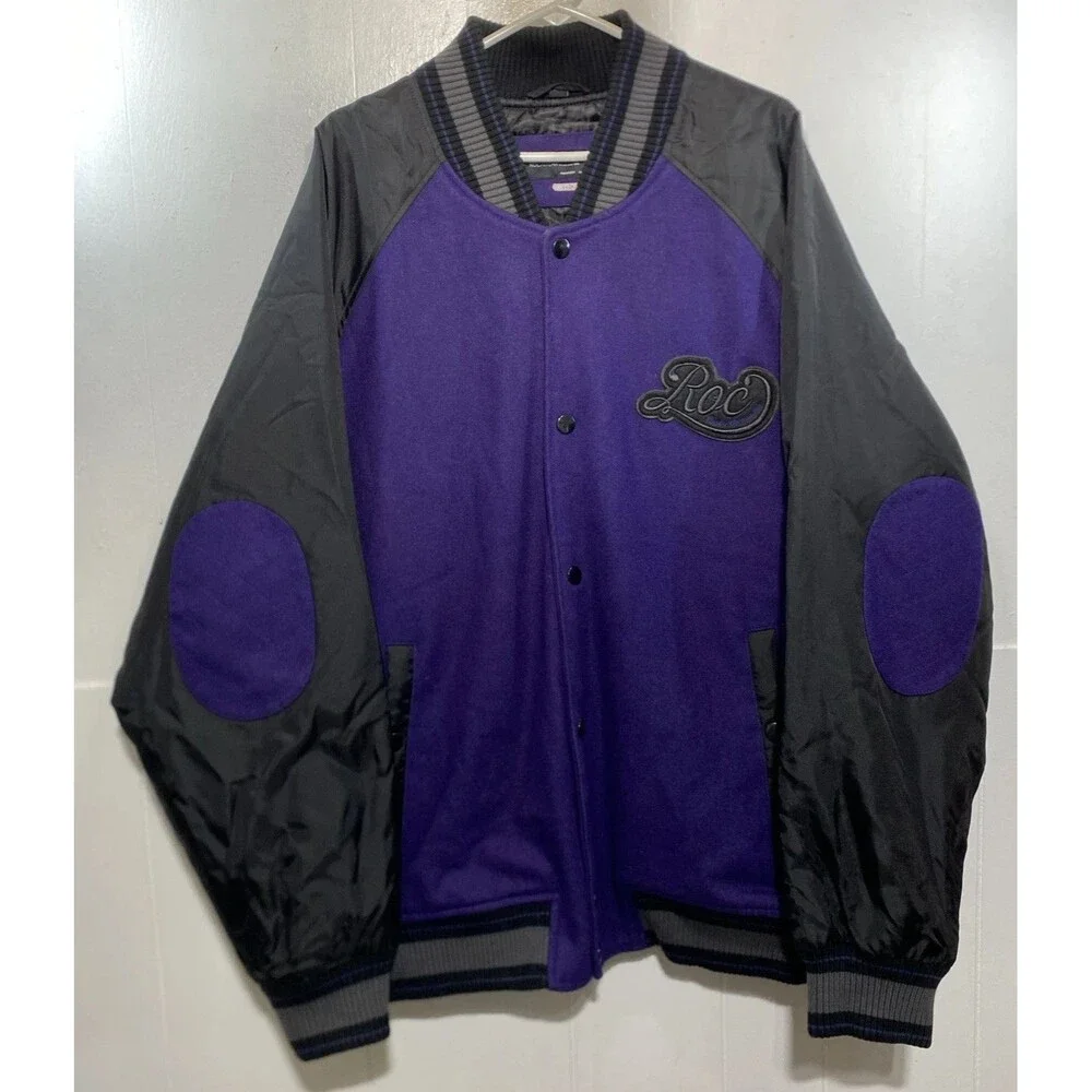 Vtg Rocawear Jacket Mens 3X Purple Black Bomber Varsity Black Kings Hip Hop 1999